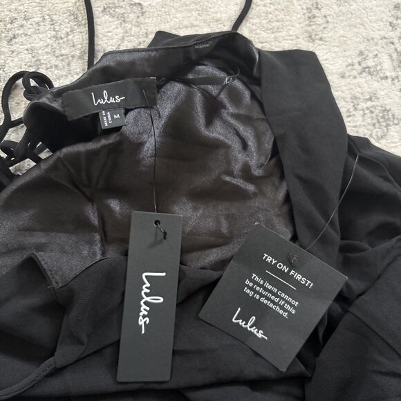 Lulus Romantically Speaking Black Cowl Lace-Up Maxi Dress Size Medium NWT Formal - Picture 4 of 9